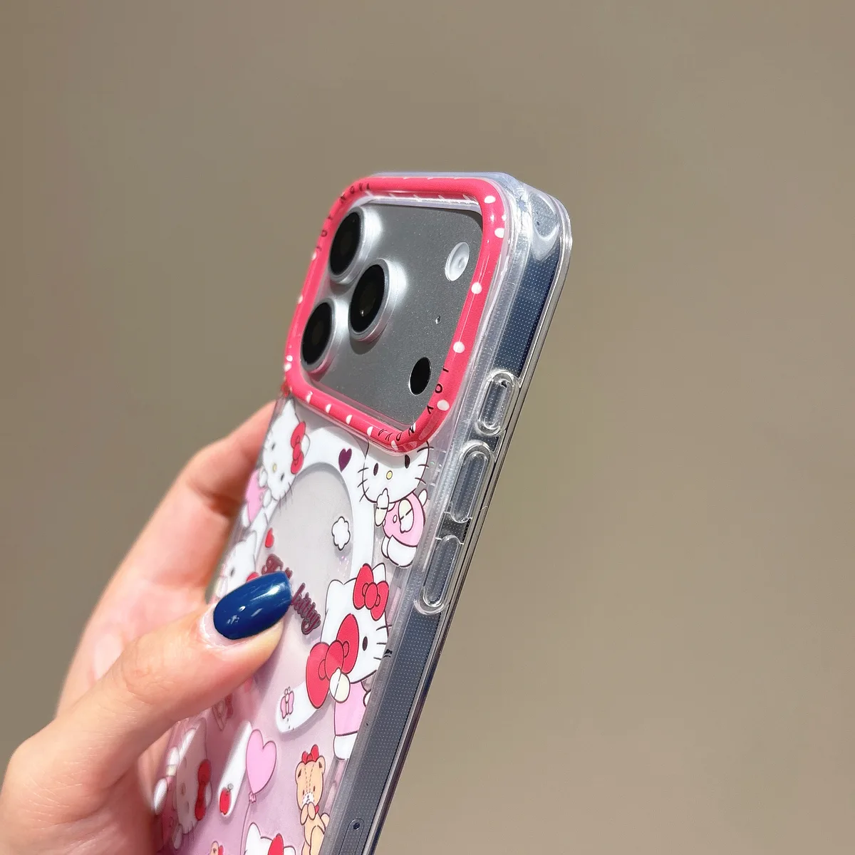 Sanrio Hello Kitty iPhone 17 16 15 14 13 Pro Max Clear Pink Polka Dot Case